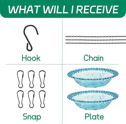 Bird Bath Hanging Seed Feeder Garden Plate Hanging Tray for Wild Backyard Attracting Birds (Blue-Doulbe Bath)