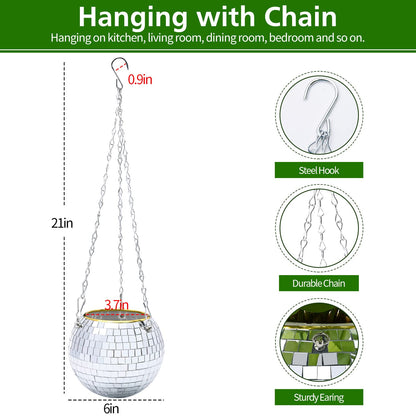 FGBNM 6" Disco Ball Planter, Disco Ball Plant Hanger with Hanging Rope, Hanging Chain, Hook, Circle and Extra Mirror Pieces