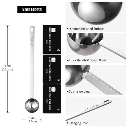 18/8 Stainless Steel Coffee Scoop, Doosu Food-Grade Metal Measuring Spoon with 8.5in Long Handle, Tablespoon Scooper for Coffee Beans, Ground Coffee, Espresso, Protein Powders, Tea, Sugar (1 Tbsp)