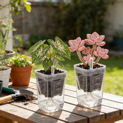KKONHII 10 Pack 2.52" Small Self Watering Pots for Indoor Plants, Clear Plastic Planters with 10 Plant Label and Water Level Indicator Drainage Hole for Succulents, Propagation, African Violet