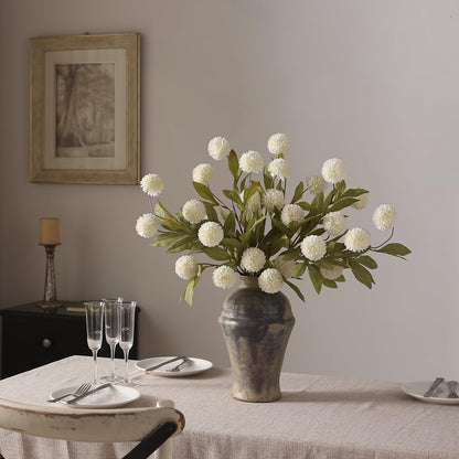 Juxdp 6 PCS Artificial Pompon Mum Branches for Vase - 27" Fake Silk Chrysanth Stems Look Real Faux Flowers for DIY Bouquet, Table Centerpieces, Farmhouse, Home Decor (Cream)