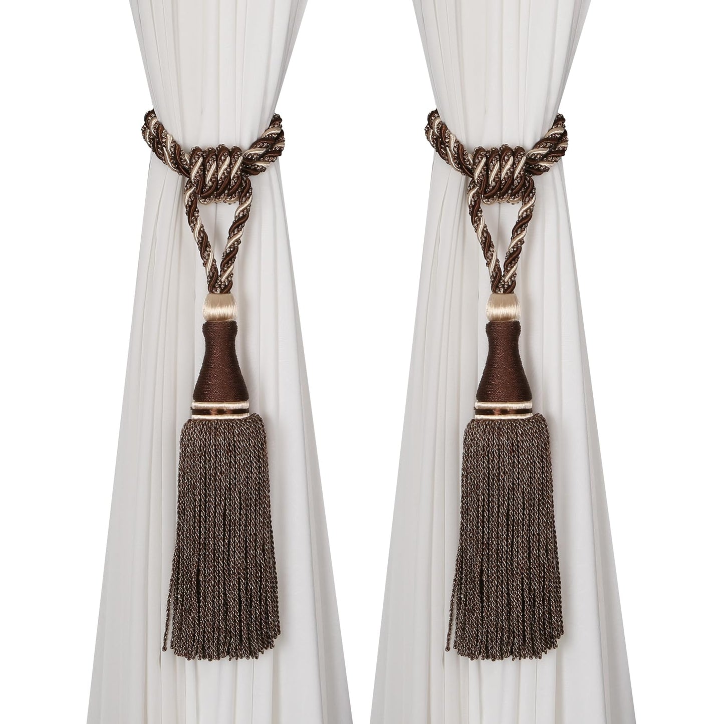 HedongHexi 2 Pack Large Tassel Curtain Tiebacks, Luxury Curtain Rope Tie Backs, Home Decorative Holdbacks Braided Tassel Tie-Backs (Dark Coffee, 2 Pack)