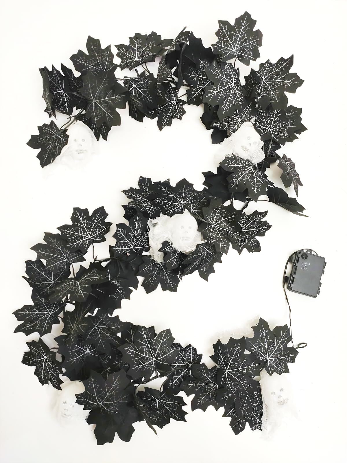 Black Maple Halloween Garland Decor Purple Lights Artificial Wreaths for Wall Fireplace Outdoor Indoor Yard Haunted House Decoration (Skeleton Maple Garlands)