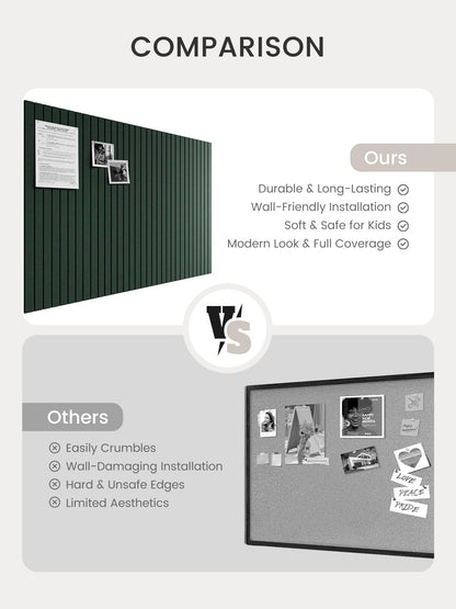 Bumusty Large Cork Board Alternative-48 x 36" Felt Bulletin Board Tiles, with 30 Pushpins, 70 Adhesive Tabs, Fine-Stripe 12-Pack, Cork Boards for Office Push Pin Board Felt Board-Pine Green
