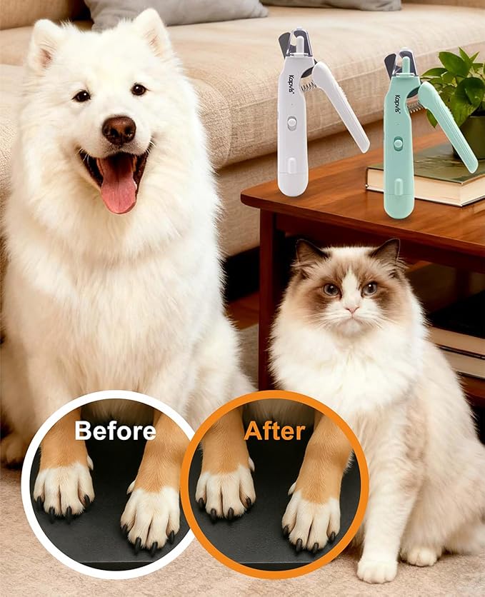 2-in-1 Dog Nail Clippers & Cat Nail Clipper and Grinder,LED Lights & Safety Guard for Medium Small Dogs Cats Claw Trimmer,Claw Grooming Tool for Cats and Small Dogs