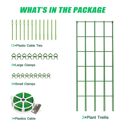 DoCred Cucumber Trellis, 2 Pack Foldable A Frame Trellis for Raised Bed Climbing Plants, Vegetables, Includes Plant Support Clips, Twist Ties, Plastic Ties- Made from PVC-Coated Steel
