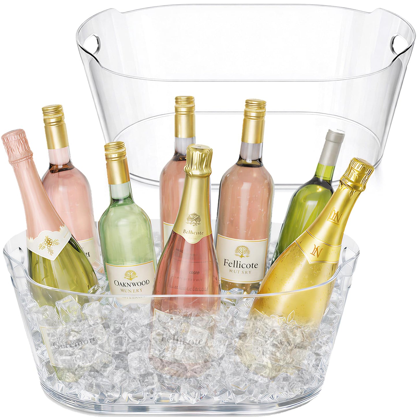 Lifewit 13L Ice Bucket for Parties 2 Pcs, Large Plastic Drink Cooler for Champagne Wine, Beer, Clear Beverage Tub for Mimosa & Cocktail Bar, Portable Chiller for Party Hosting & Serving