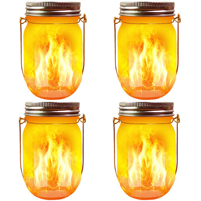 Solar Mason Jar Flicker Lights Upgraded, 4 Pack Flickering Torches Lights Outdoor Hanging Lanterns Landscape Decoration Lighting Dusk to Dawn Auto On/Off Security Halloween Torch Lights