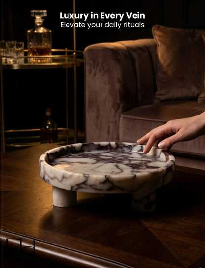 ExcHues 10” Footed Marble Tray and Fruit Bowl for Kitchen Counter