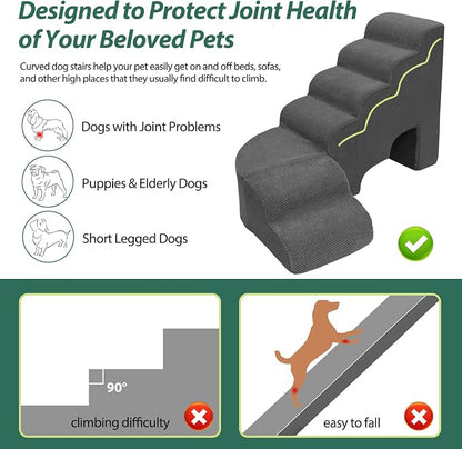 Dog Stairs for High Bed 28-32 Inches Tall, 6 Tier Non-Slip Pet Stairs Adjust to Left Side of Bed, Dog Steps for Small Dogs, Old Pets, and Injured Dogs, Dark Gray