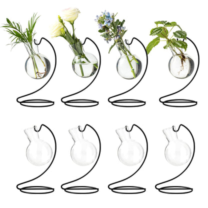 Desktop Glass Plant Propagation Station with Metal Stand, Tabletop Plant Terrarium,Hydroponics Vase for Propagating Hydroponic Office Garden Home Decor, for Weddings, Centerpieces (8)