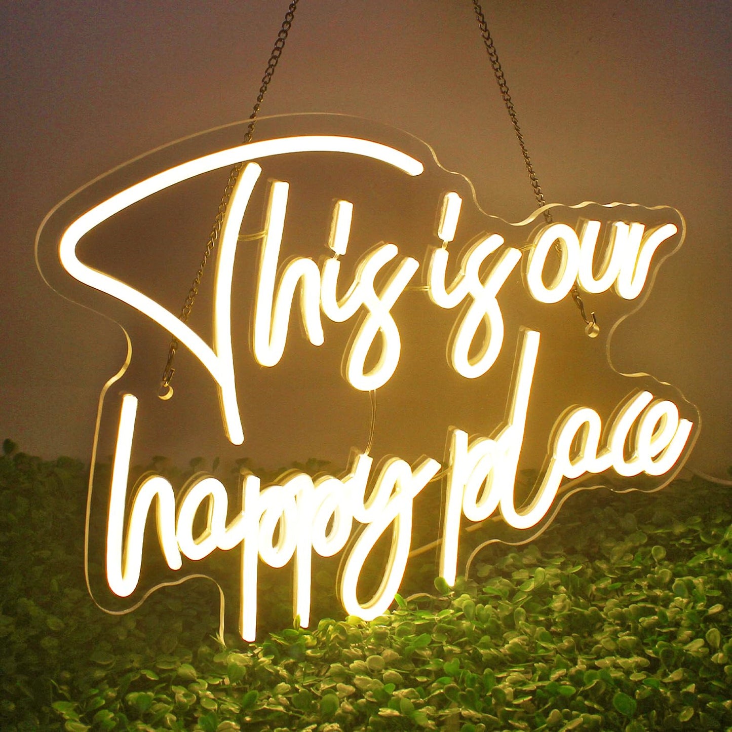 NOSUN This is Our Happy Place Neon Sign,Neon Signs for Wall Decor Happy Place Warm White LED Light Room Decor for Bedroom Classroom Man Cave Home Bar Birthday Party Decor Neon Classroom Sign Dimmable USB Power