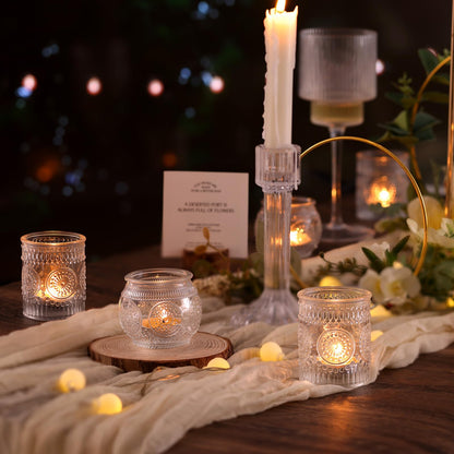 DARJEN 24Pcs Clear Votive Candle Holders - Glass Tea Light Candle Holder, Candle Holders Bulk, Embossed Candle Votives for Wedding Centerpiece & Home Decor