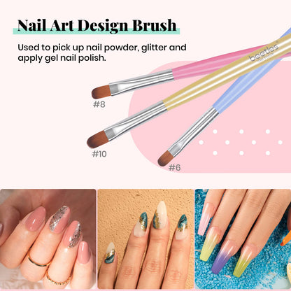 Beetles Nail Art Brushes 8pcs – Crystal Nail Art Tools 5pcs Double-headed Nails Dotting Tool, 3pcs Striping Liner Brushes for Nails with Pearls Bowknot Stickers, DIY Home Salon Manicure Design Tools