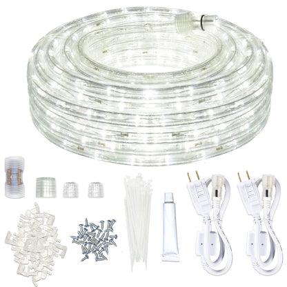 SURNIE Rope Lights Outdoor Waterproof Daylight White: LED 50FT Cuttable Outside Bright 110V Lighting Connectable Flexible Plug Cool Clear Tube, Indoor Deck Patio Xmas Camping Decor, Not Flat Strip
