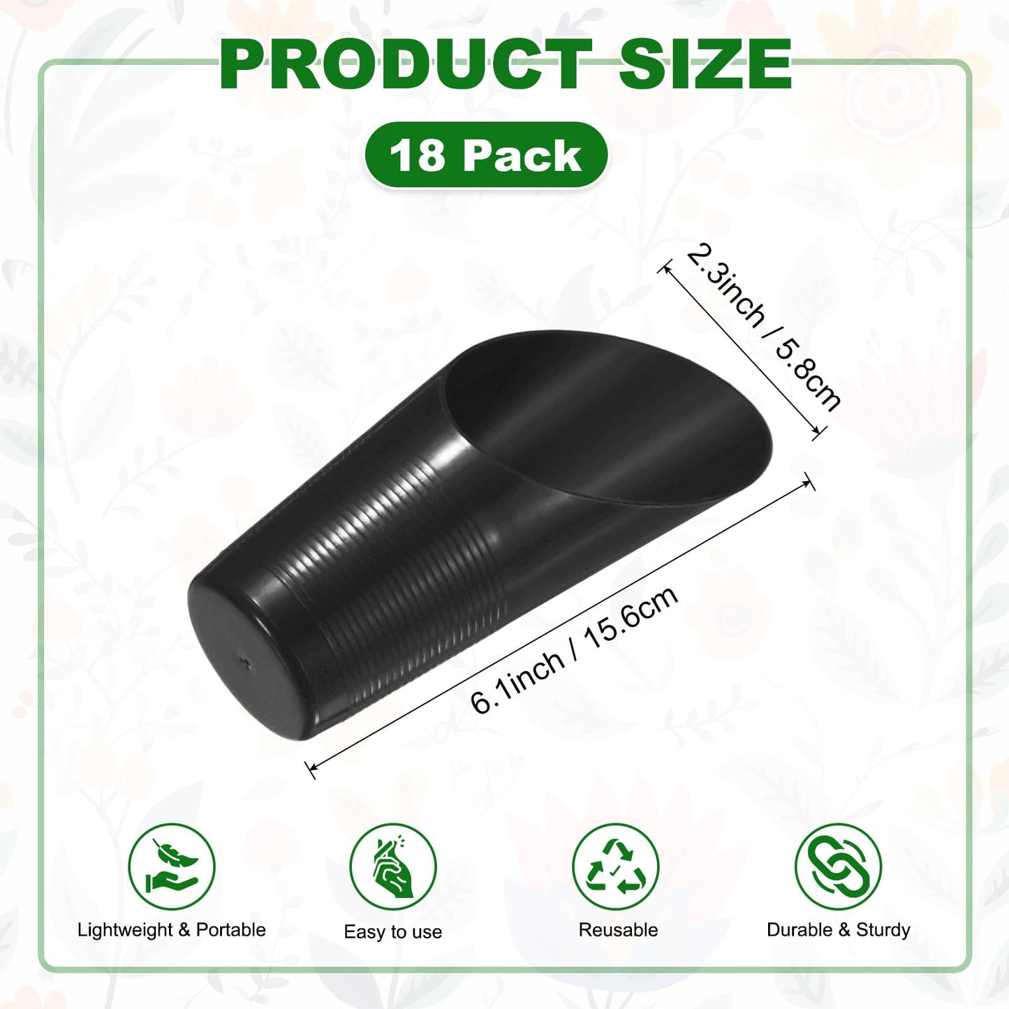 M METERXITY 18-Pack Bonsai Soil Scoops, Plastic Garden Soil Scoops Bucket Shovel Potting Scoopers for Transplanting/Flower Planting/Plant Succulent, Colorful Small Gardening Tools [Black]