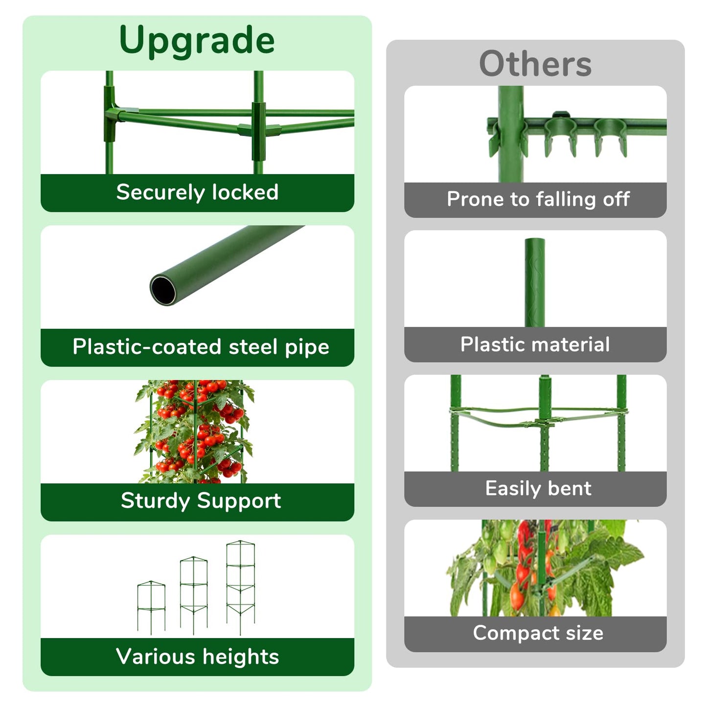 ZeeDix Tomato Cages with Bird Netting Set - 4 Pack 57 Inches Heavy Duty Tomato Cages + 4 Pack 61 Inches Garden Mesh Barrier for Tomatoes Climbing Vegetables Flowers