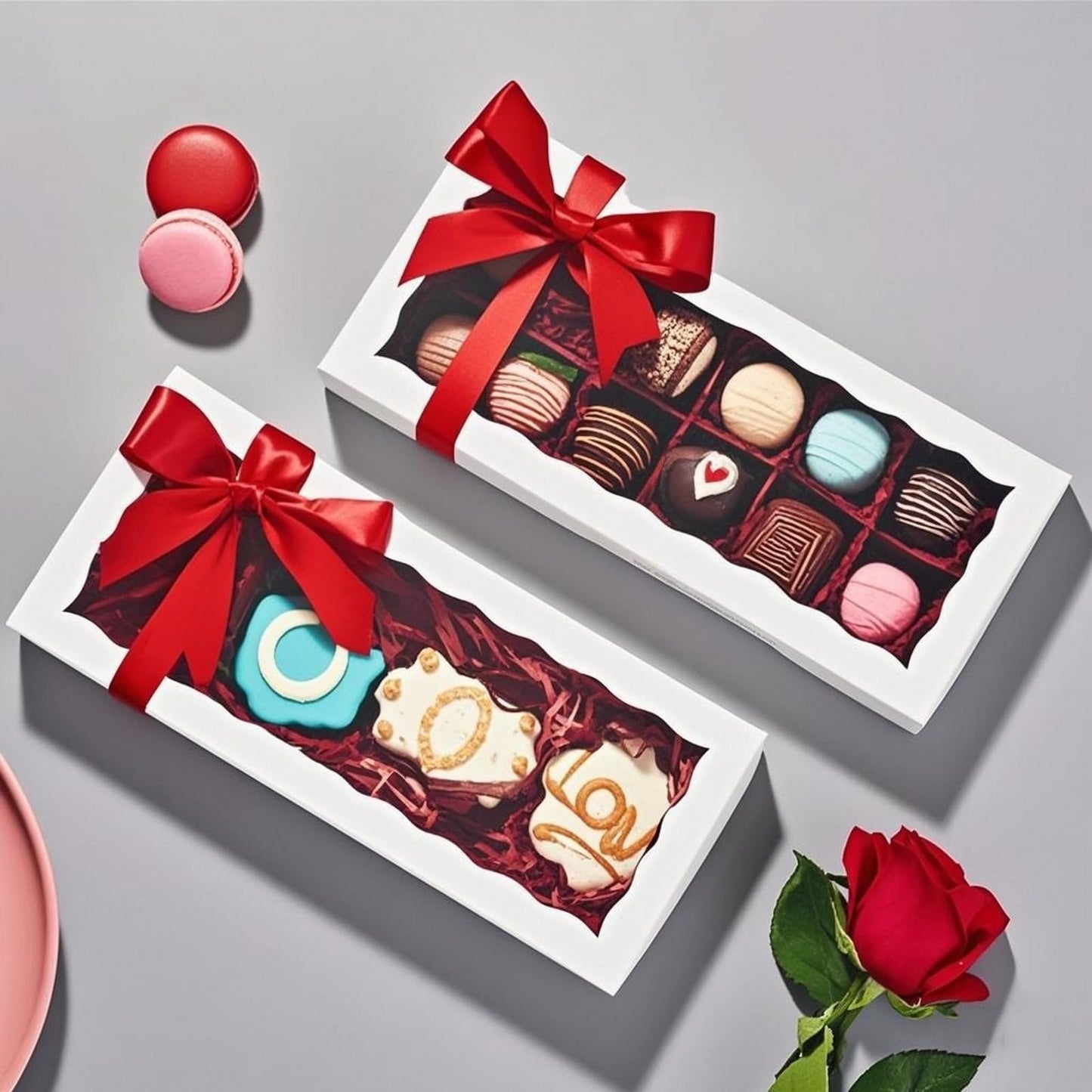 JCXGRVC 50pcs 12x5x1.5Inches White Bakery Boxes with Window Cookies Boxes Chocolate Truffle Boxes Macaron Boxes Cakesickle Boxes Browines Treat Boxes for Christmas Valentine's Easter Mother's Day