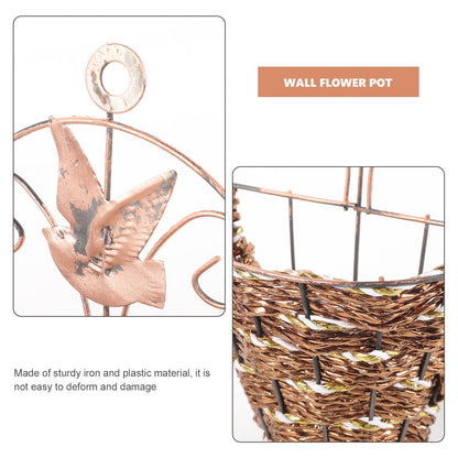 Abaodam 2Pcs Wall Hanging Flower Pots Rattan Planter Basket Set 12.40X5.51X2.75In Space-Saving Wall Mounted Flowerpot Decor for Indoor Outdoor Garden Patio