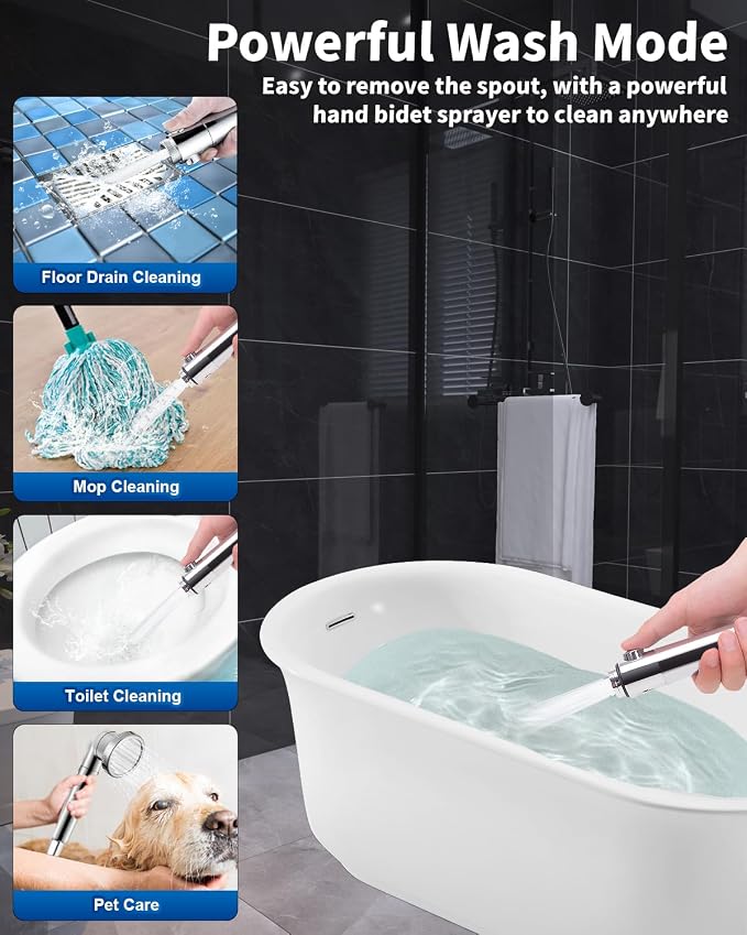 Filtered Shower Head for Hard Water with Stop, High Pressure 4-Mode Shower Heads Built-in Power Spray to Clean Corner, Tub & Pets, Water Softener Handheld Shower to Remove Chlorine & Fluoride
