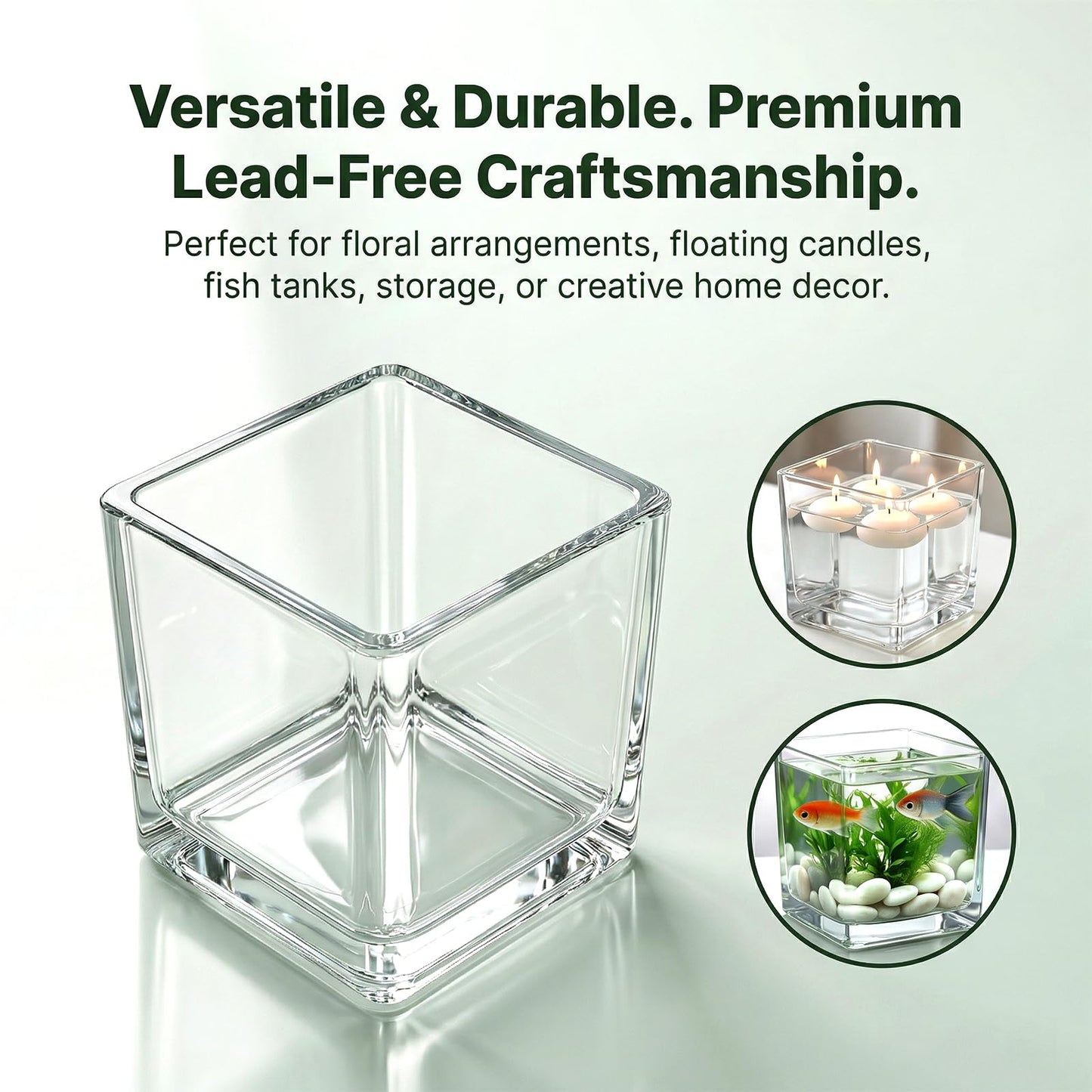 6 Pack Square Glass Vases 5"x 5" x 5", Plant Terrarium, Floating Candle Holder, Clear Bulk Flower Vases for Centerpieces,Wedding Party, Office Decorations, Home Décor, Events