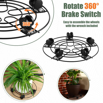 5 Packs 13.5" Large Metal Plant Caddy with Wheels Iron Rolling Plant Stands Heavy-duty Plant Roller Base Pot Movers Indoor Outdoor Plant Dolly with 5 Casters Plant Trolley Coaster Holder