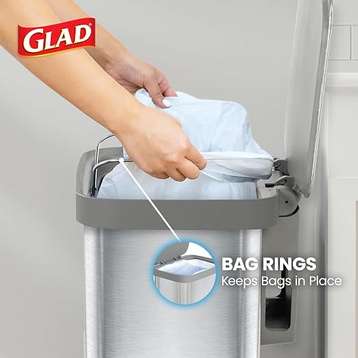 Glad 20 Gallon All Brushed Stainless Steel Trash Can with Clorox Odor Protection | Large Metal Kitchen Garbage Bin with Soft Close Lid, Garbage Bag Rings, Step On Foot Pedal and Waste Bag Roll Holder