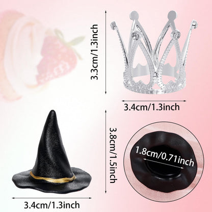 cnomg 24 Pcs Witch Hat and Crown Cake Topper Mini Wizard Hats Crown Cupcake Decorations for Party Birthday Cake Craft