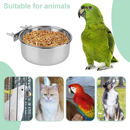 Hypeety Stainless Steel Bird Food Water Bowl Parrot Cage Accessories for Parakeet Bird Dog Cat Parrot Rabbit (Large,5.5 * 2.3in)