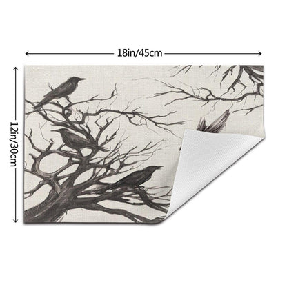 Halloween Placemats 12x18 Inches Set of 4,Black Crows Decorative Rectangle Autumn Halloween Decoration Fall Linen Black Table Mats for Party,Home Kitchen,Dining Table Decorn
