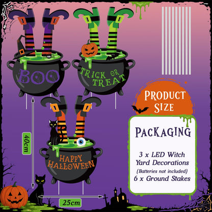 RattanView 3 Pcs Halloween Lighted Witch Legs with Stakes Yard Signs 15.8 x 9.8'' Scary Witch Feet with Lights Halloween Decorations Outdoor for Lawn Garden Yard Haunted House