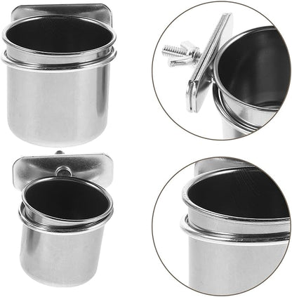 Abaodam Stainless Steel Bird Feeding Bowls with Clamp, 4.4cm and 5.5cm Cage Hanging Coop Cups for Parrot Food and Water, Compatible with Cockatiel Budgie Macaw Parakeet Cage Accessories