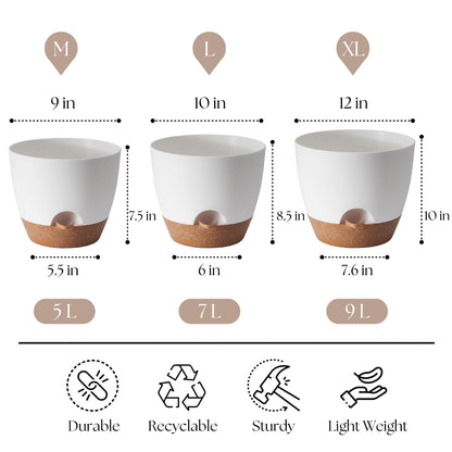 TYMENSH Plant Pots 12/10/9 inch Set of 3, Self Watering Flower Pots Indoor Outdoor, Planters with Drainage Hole Saucer Reservoir, White