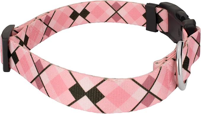 Country Brook Petz - Pink and Brown Argyle Everyday Dog Collar and Leash Limited Edition - Plaid and Argyle Collection Featuring Charming Designs (5/8 Inch, Small)