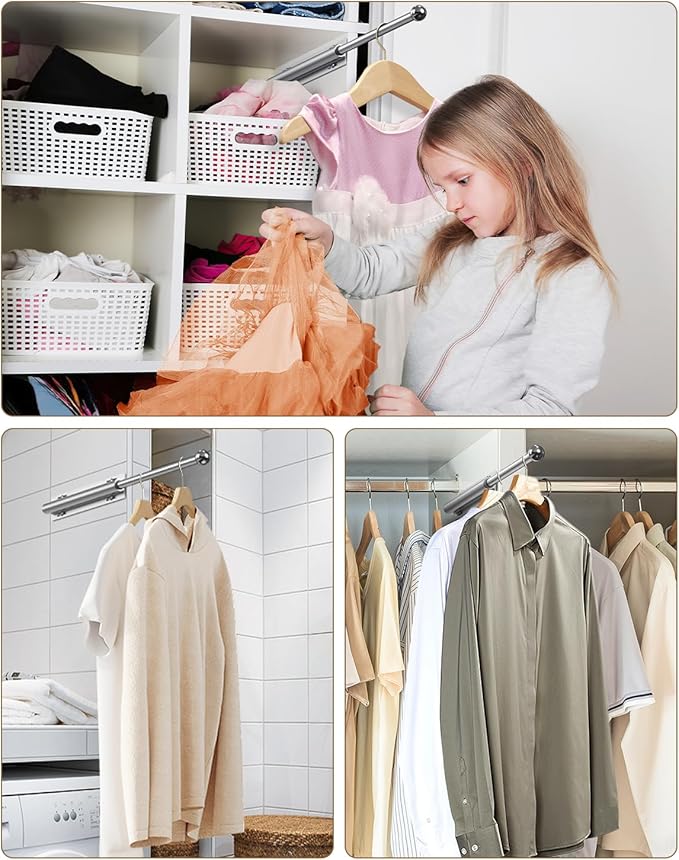 Supforce Valet Rod for Closet Pull Out, Retractable Slide Out Valet Rod Closet Organization, 12" Aluminum Valet Clothing Hanger Rods Perfect for Suits, Freshly Pressed Clothes, White