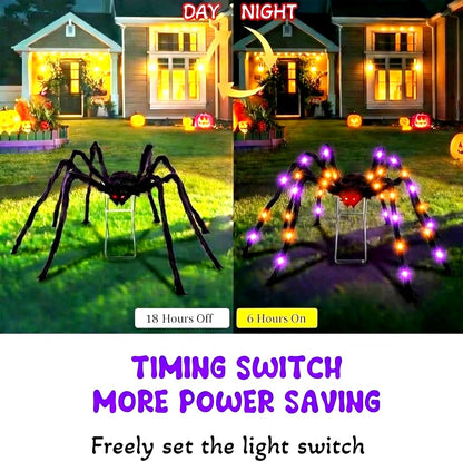 1 Pack 8 Modes 5 FT(Wide) Halloween Giant Spider,Light up Spider with 30 Purple&Orange Lights,Light up Halloween Decorations Outside,for Yard Haunted House Window Party Porch Indoor Outside Decor