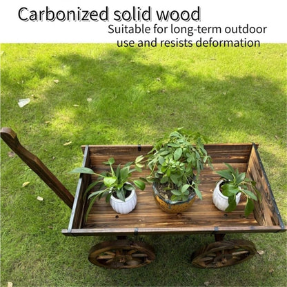 LFSBTI Garden Rustic Wooden Plant Pots, Wagon Wheels for Outdoor Decor, Decorative Wheelbarrow for Patio, Wood Flower Planter Pot Stand with 4 Wheels