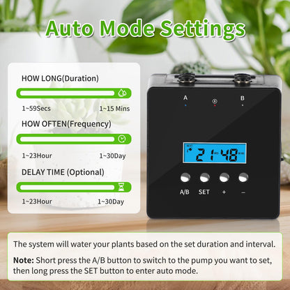DAOTAILI Plant Watering Devices - Dual Pump Automatic System for 20 Pots, 30-Day Smart Timer with USB-C Charging – Ideal for Indoor Gardens & Balconies