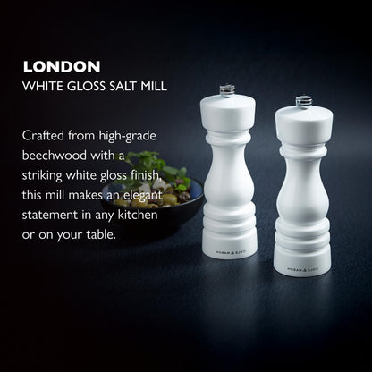 Cole & Mason London Refillable Spice Mill - Kitchen & Home Accessory - Table Salt Grinder - Salt Mill with Ceramic Mechanism - 7", White Gloss