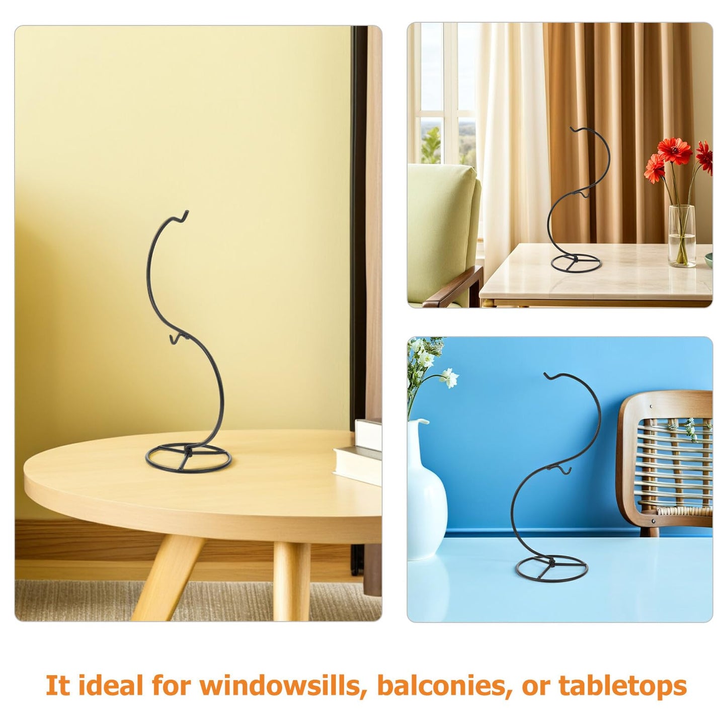 ULTECHNOVO 2pcs Black Iron S-shaped Hanging Glass Plant Holder Rack for Desktop Terrarium Globe Stand, Decorative Hanging Flower Pots Holder for Indoor Home and Balcony