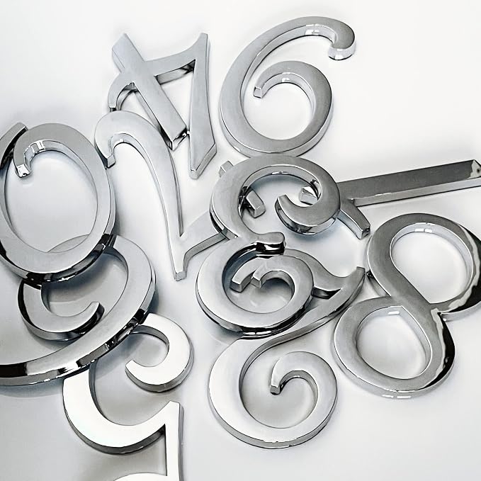 3 Inch Mailbox Numbers Self Adhesive House Apartment Hotel Office Room Home Door Address Number Plastic Stickers Chrome Plated Process (Silver)