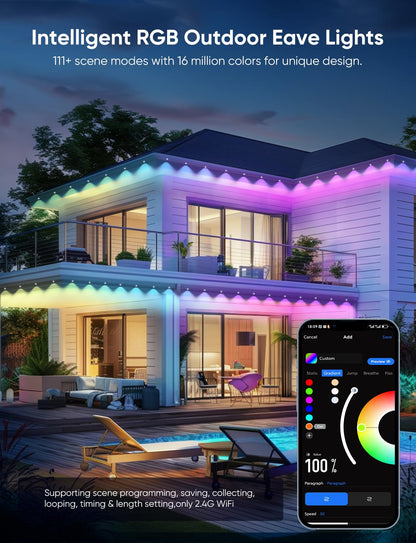 Permanent Outdoor Lights 150ft,RGBW Eaves Light with 108 LED Lights,111+ Scenes Modes Outdoor Lighting, Waterproof Permanent Light for Daily Holiday Halloween Decorations, Compatible with Alexa,White