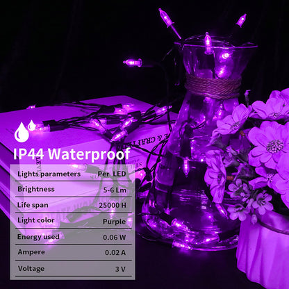 MULTI-SPARKING Battery Operated Halloween Lights 16ft 50 LED Mini String Lights for Small Tree, Wreath, Crafts, Indoor/Outdoor Halloween Decor, 8 Modes & Memory Function, Black Wire-Purple