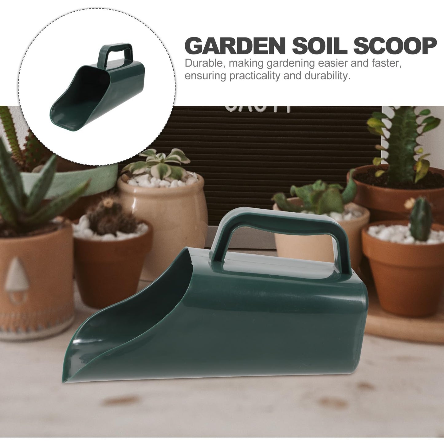 Housoutil Multifunctional Garden Soil Scoop Shovel for Bonsai and Potted Plants, Military Green Large Plastic Soil Shovel with Sifting Function for Planting and Potting Tasks