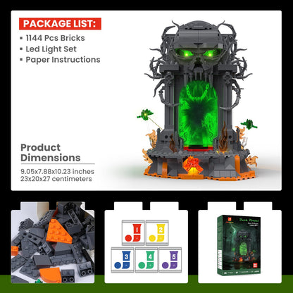 JMBricklayer Dark Portal Building Set for Adults, Gothic Skull Gate with LED Light, Fantasy Demon Door Display Model Kit,Home Office Decor, Halloween Collectible Gift for Gamers Men 1144PCS