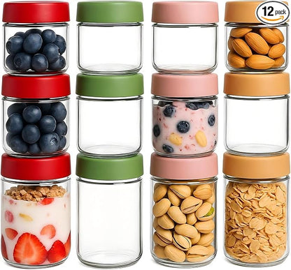 TBWIND 12 Pack Overnight Oats Containers with Lids, 16oz, 10oz & 4oz Glass Mason Jars with Airtight Lids, Wide Mouth Food Storage Containers for Yogurt, Chia Pudding, Meal Prep & Breakfast