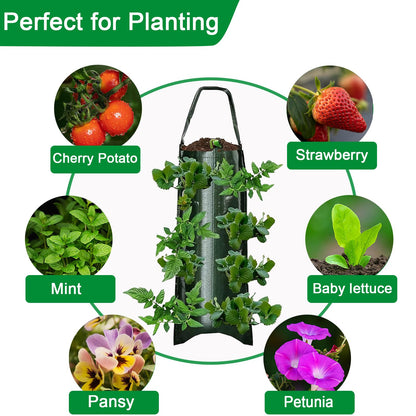 Upside Down Strawberries Grow Bags,10 Pack Garden Hanging Strawberry Grow Bag, Hanging Strawberry Planter with Planting Pockets, Hanging Planter for Strawberries,Tomatoes, Chili, Herbs, Vegetables