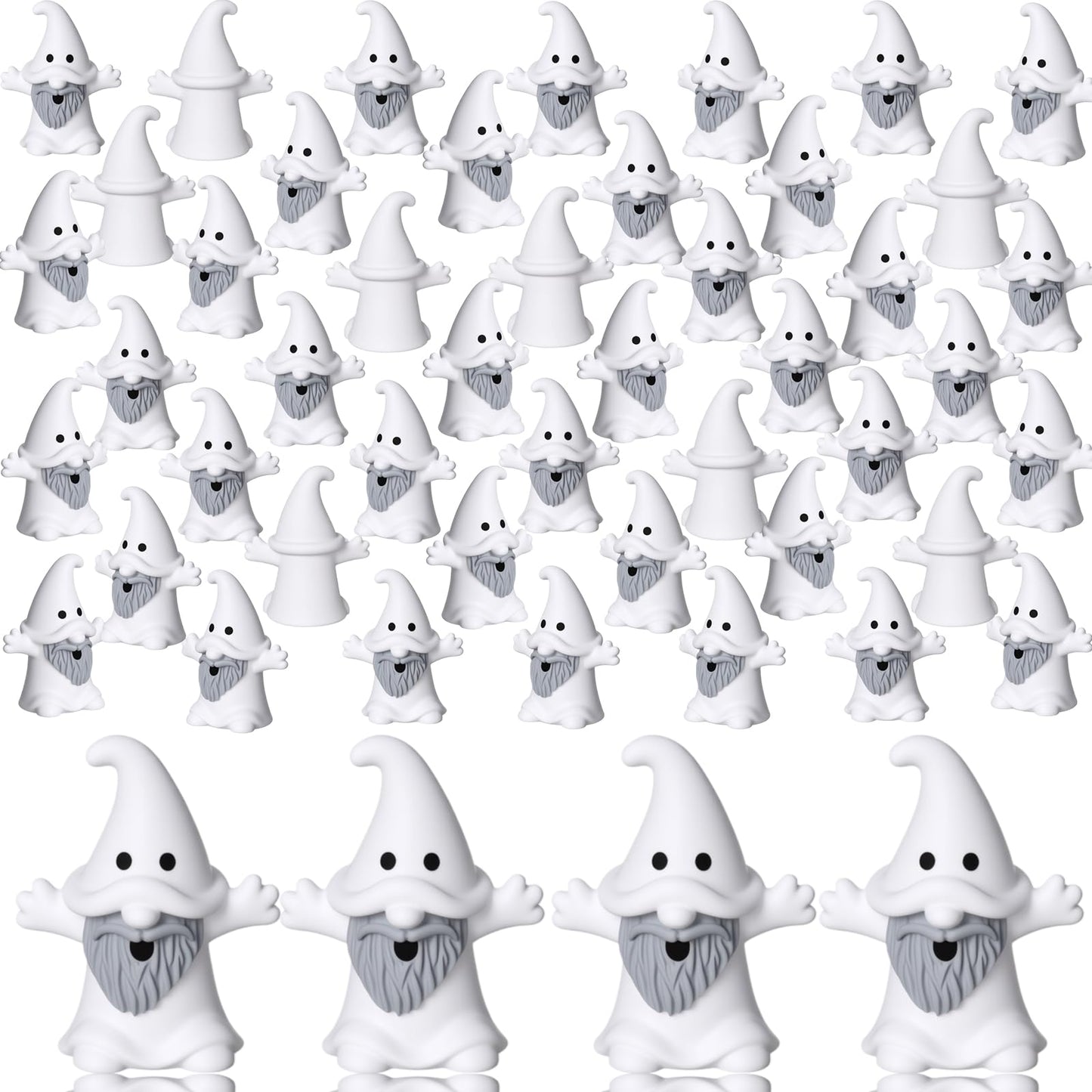 Roowest 60 Pcs 60 Pcs Mini Christmas Gnomes Figurines Decorations Miniature Resin Gnomes Tiny Santa Deer Gingerbread Man Dwarf Figurine to Hide Ornaments for Village Table Decor (Ghost)