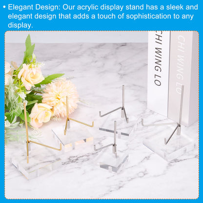 PATIKIL 2.4" x 2.4" x 1" Acrylic Display Stands, Display Easel Holder Brass Arm Crystal Display Stand for Mineral Gemstone, Clear