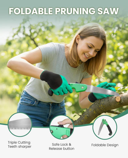Gardening Tools - 10 Piece Heavy Duty Gardening Hand Tools Stainless Steel Garden Tools with Wooden Handle, Storage Garden Bag, Gardening Gifts for Women and Men